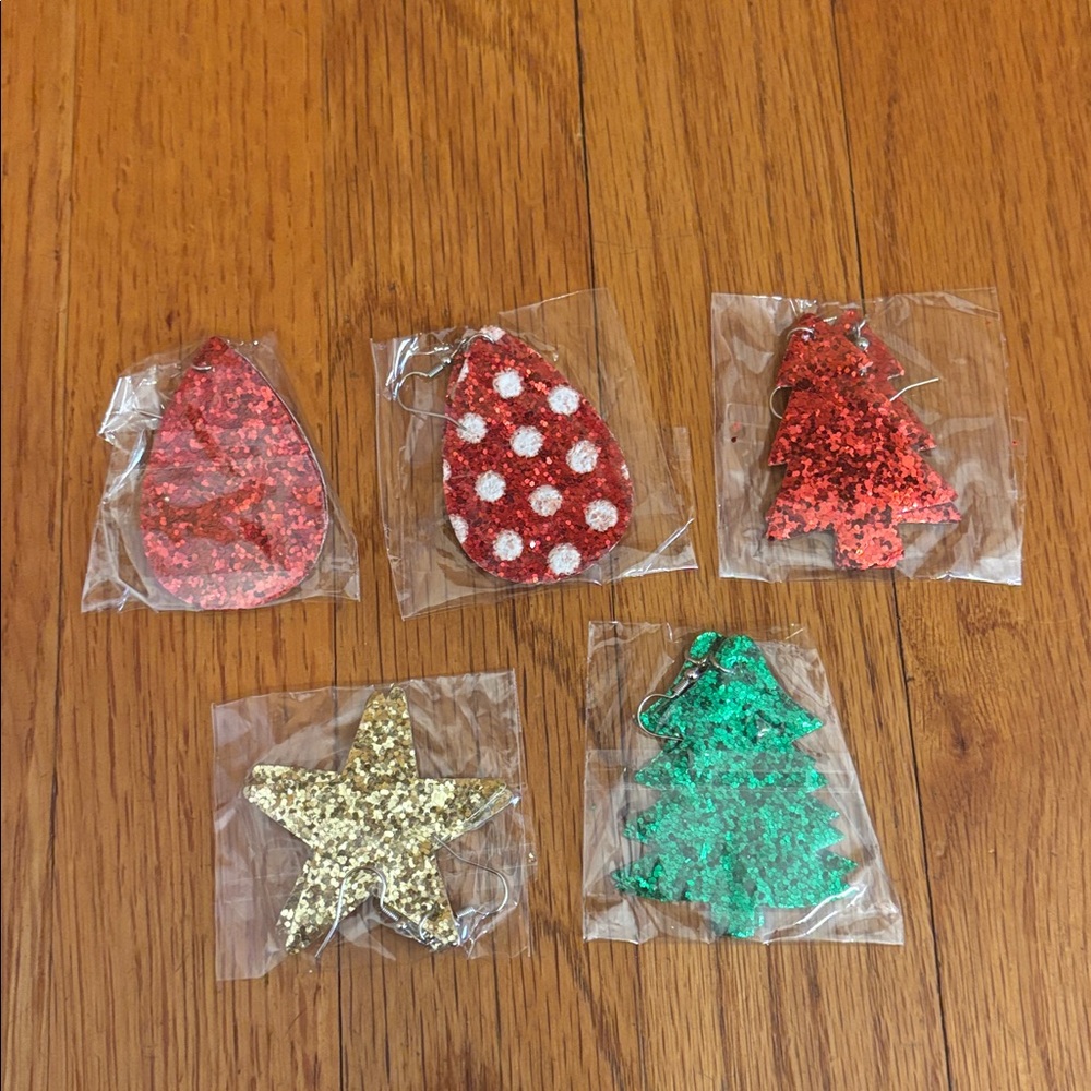 Lot of 5 Glittery Holiday Earrings NWOT